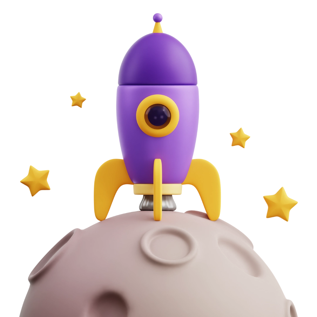 purple rocket parked on a moon